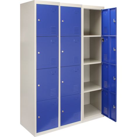 3 Armadietti da Montare con 4 Porte Blu Acciaio per Scuole Palestre e Spogliatoi
