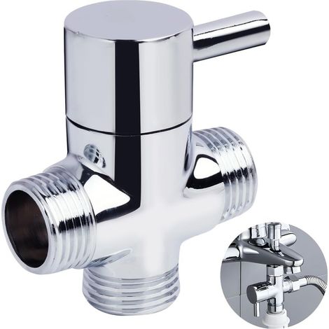 Vanne de Dérivation Commutateur, Vanne de Dérivation de Douche en Laiton Chromé, Adaptateur en T à 3 Voies, Inverseur de Bras de Douche avec Entrée Mâle G1/2 et Double Sortie G1/2 (1/5)