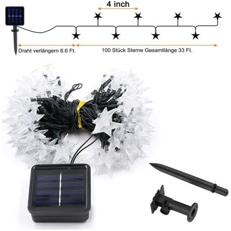 Guirnalda Luz Solaire 12M 100 LED, Guirnalda Solaire Intérieur Cristal 8 Modos, Lámpara Solaire Extérieur Étanche IP65, Bola de Luz para Jardín, Terraza, Balcón, Árboles, Boda (1/4)