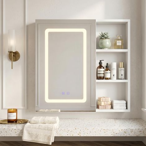 LED-Badspiegelschrank 60x60 cm – verstellbare Einlegeböden, vielseitige Aufbewahrung für Bad, Wohnzimmer und Schlafzimmer – mit Antibeschlagfunktion