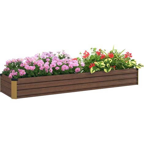 Rechteckiges Hochbeet, verzinktes Stahl-Hochbeet, offener Boden, 240 x 60 x 30 cm, dunkelbraun