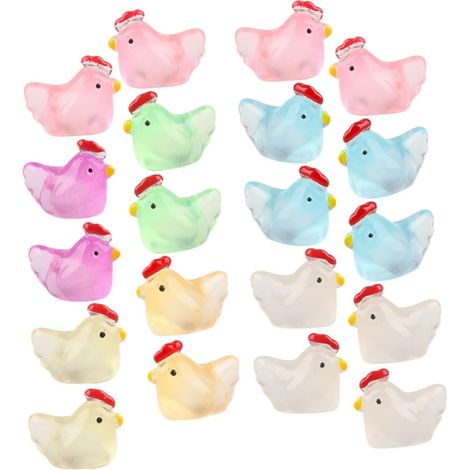 24pièces Lot de Mini-Poulets Lumineux Résine Phosphorescents Décoratifs pour Maison De Poupée Miniature Et Pot De Plante (1/5)