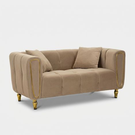 Canapé Alma beige velours matelassé design élégant (1/5)