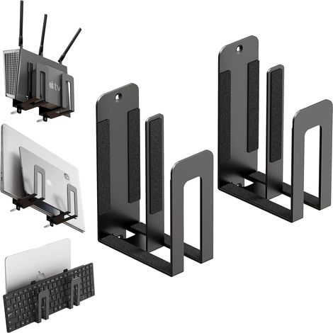 Support Mural en Métal, Dual-Layer Universel pour 2 Appareils 38 mm Étagère Murale Universelle pour Ordinateur Portable, Tablette, Clavier, E-Reader, Box TV, Routeur, Laptop (1/5)