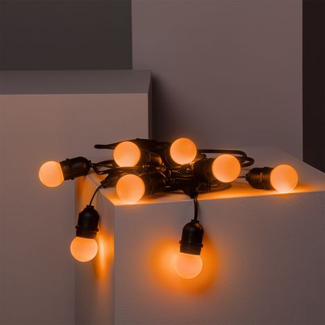 Kit Ghirlanda Waterproof 5.5m Nero + 8 Lampadine LED E27 G45 3W a Colori Arancione