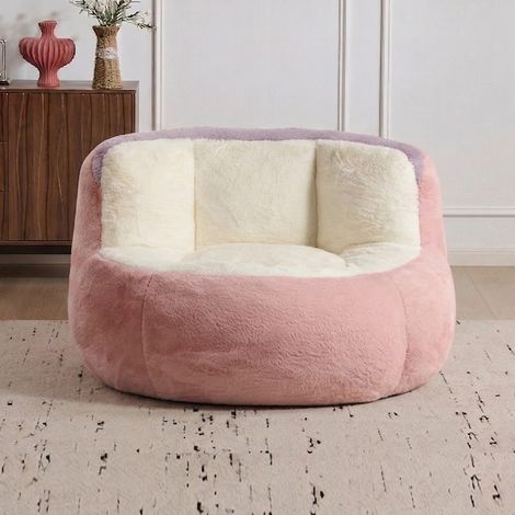 Poufs géants, canapé en fausse fourrure multicolore garni de mousse déchiquetée, grand canapé-lit pour salon, aucun assemblage requis, rose + blanc + violet (1/4)