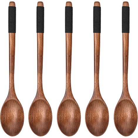 Cuillère En Bois - Cuillère À Soupe En Nanmu Naturel 23,5 cm × 4 cm - Pour Cuisine Et Pique-Nique - Lot De 5 (1/5)