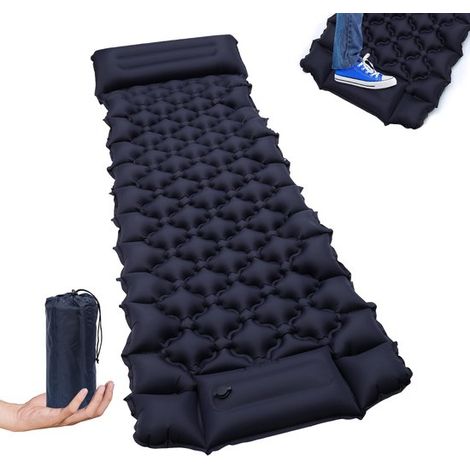Matelas de camping autogonflant - Matelas avec pompe à pied intégrée et appui-tête - Très grande taille - Matelas de camping - Petit matelas - Stabilité et répartition du poids - Bleu marine (1/5)