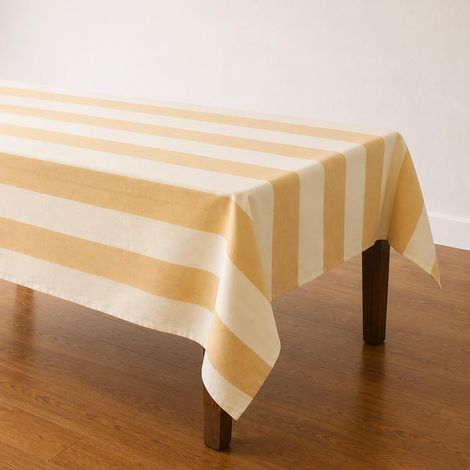 Nappe en Coton tissé Doux à Rayures pour déjeuners d'été, fêtes de Jardin, Mariages, Pique-niques, 160 x 250 cm, Jaune (1/5)