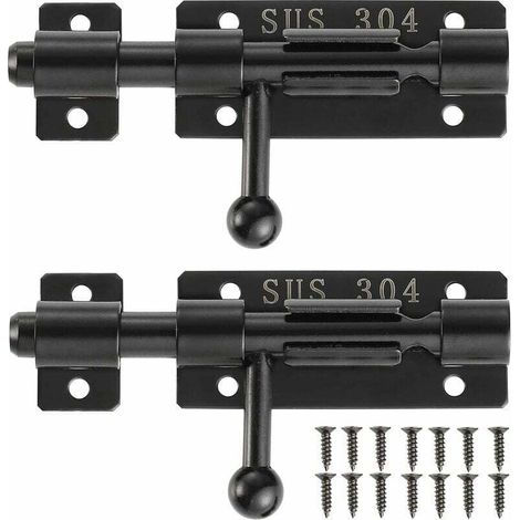 Pestillo de puerta ZVD-Bolt con orificio para cerradura, cerradura de acero inoxidable 304 para puerta corrediza, 4 pulgadas, negro, paquete de 2, 204BB-BL-2 (1/4)
