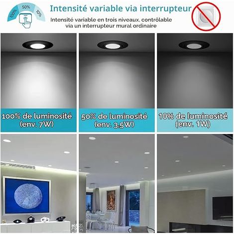 wowatt 7 W LED Recessed Spotlight Dimmable Black Bathroom IP44 Cool White (1/4)