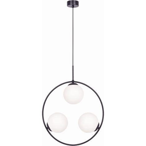 Lustre rond 3 globes verre opalin noir E14 Kaja PARVA (1/3)