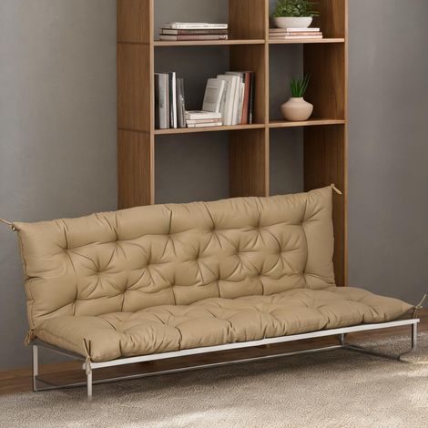Coussin de banc 3 places 150 x 98 x 8 cm avec liens beige chaud (1/5)