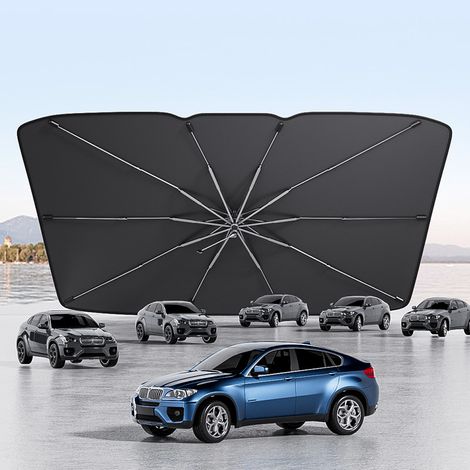 Parasole per auto - Materiale in titanio - 145x83 cm - Argento-Nero - Si piega in 3 secondi - Protezione interni - Adatto per auto e SUV (1/4)
