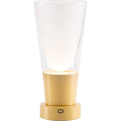 Zafferano Soffio Vase - Lampada da Tavolo Led Ricaricabile IP65 con Funzione Vaso, Touch Dimmer, Vetro trasparente e Base Oro - 10h Autonomia