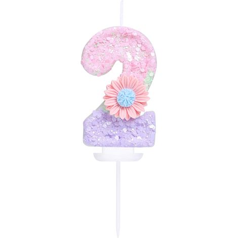 Bougie d'anniversaire en forme de chiffre 2 avec fleur, bonbons macarons pailletés, bougie d'anniversaire pour fille et femme, thème sucré, 2ème anniversaire de mariage, décoration de gâteau (1/5)