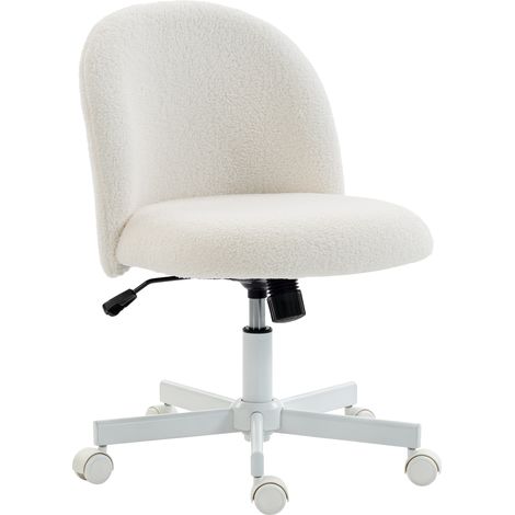 HOMCOM Sedia Scrivania Girevole in Sherpa, Altezza Regolabile, Crema (1/5)