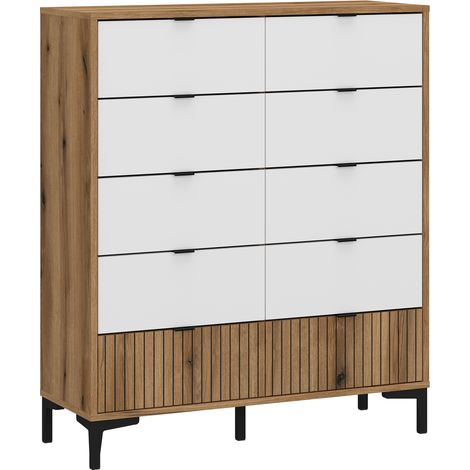 Kommode Eiche mit weiß und Rillenoptik RISBY-129, 10 Schubladen (1/4)
