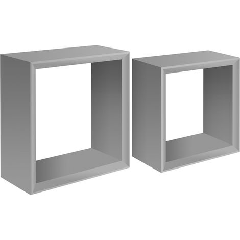 Set di 2 Mensole da Muro, Cubi Arredo, Mensole Cubo, Cubi da Parete, Cubi Portaoggetti, Grigio Sasso 35x35 p15,5 cm, e 30x30 p15,5 cm - Ginevra (1/4)