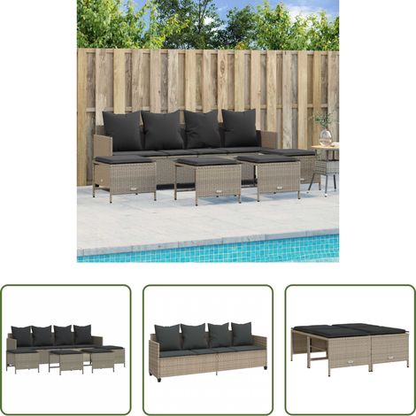 vidaXL Rattanmöbel - 5-tlg. Garten-Sofagarnitur mit Kissen Hellgrau Poly Rattan (1/5)