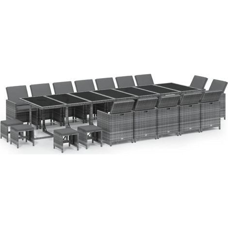 Ensemble à manger de jardin coussins 19 pcs Mobilier de jardin Résine tressée Gris (1/5)