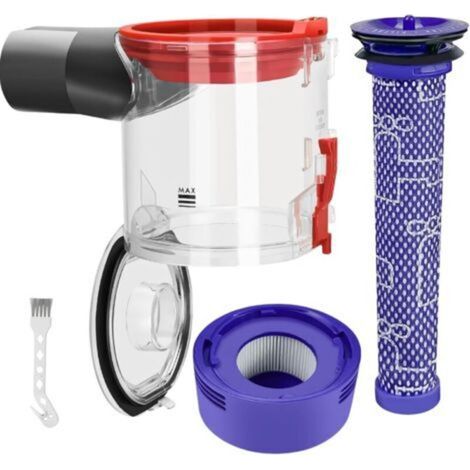 Bac à Poussière Transparent avec Pré-Filtre et Post-Filtre pour Dyson V7 V8 Aspirateur, Réservoir Pièces Détachées 967699-01 Accessoires avec Brosse de Nettoyage, pour Dyson SV11/SV10