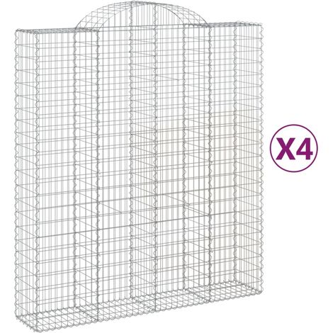 Set 4 cestini per gabbioni recinzione a gabbia muro di contenimento ad arco 200 x 50 x 220/240 cm ferro zincato Argento 020041448