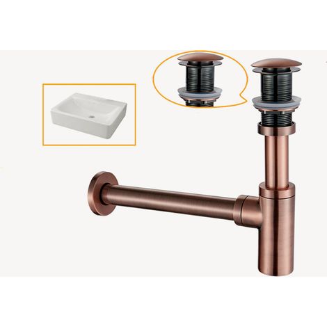 Sifone lavabo cilindrico con piletta senza troppo pieno Oro rosa spazzolato