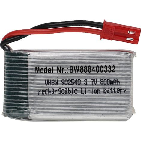 vhbw Batería compatible con BEC clavija (m) para modelismo por ej. coche carreras, avión (800mAh, 3,7V, Li-poli, 45 x 25 x 10mm)
