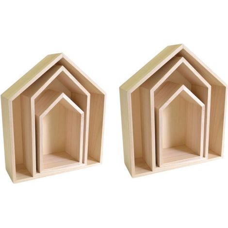 2 blocs de 3 étagères maison en bois (1/4)