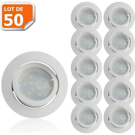 Lot de 50 Spot Led Encastrable Complete Blanc Orientable lumière Blanc Chaud eq. 50W ref.193 (1/5)