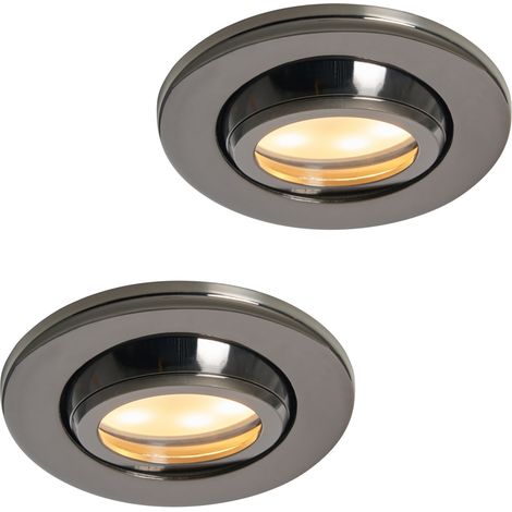 Litecraft Marlowe Fire Rated Tiltable Round IP65 Rated Recessed Downlights in Black Chrome - Pack of 2 (1/5)