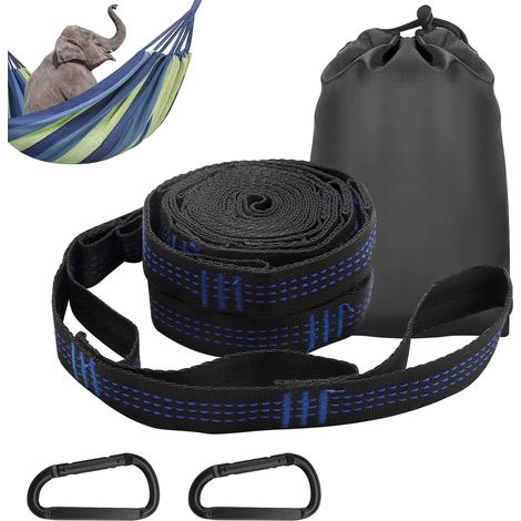 Fixation pour hamac, 2X mousqueton + lanières, 3 m x 2,5 cm, max. 300 kg, pour hamac suspendu, fixation pour hamac de camping, accessoire pour hamac de camping (1/5)