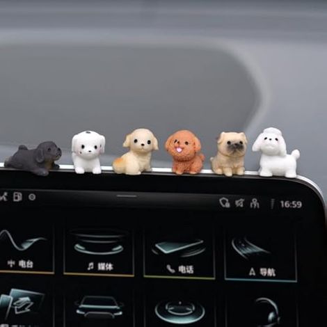 Lot de 6 mini chiens en résine pour tableau de bord - Accessoires d'intérieur de voiture mignons - Cadeaux amusants pour femme et fille (1/5)