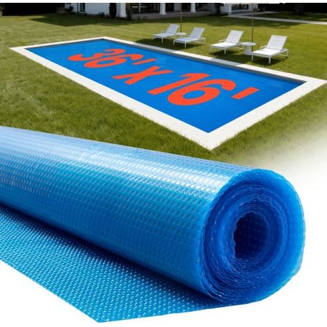 Pool Solarfolie, 10972x4876 mm, Solarplane, 0,3 mm Pools Solardecke mit Luftpolster- & PE-Material, Wärmeabsorption tagsüber, Wärmespeicherung nachts, Solarabdeckungen, Solarabdeckplane, blau (1/5)
