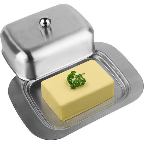 Mantequera con tapa - Soporte para mantequilla - Utensilios de cocina - Acero inoxidable - 1x1x1 cm (1/5)