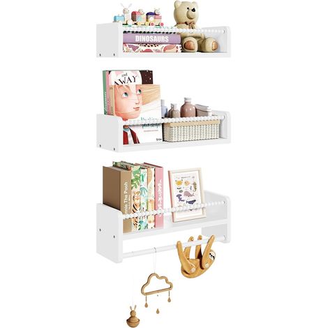 WOLTU Libreria Da Parete Per Bambini, 40cm Set di 3 Porta Libri per Cameretta, Bianco