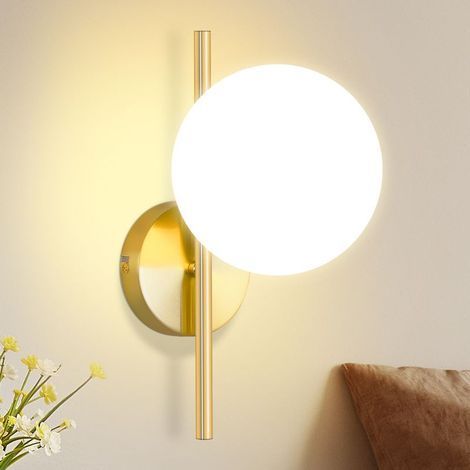 Aplique de pared interior vintage en dorado, para escalera y pasillo, con pantalla de vidrio, casquillo E27, 1 luz (bombilla no incluida), iluminación mural moderna (1/5)