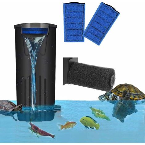 Filtre pour tortue, filtre submersible pour faible niveau d'eau, pompe de nettoyage pour aquarium tortue 600 l/h, couleur noir, fixation incluse, lot de 1 pièce (1/5)
