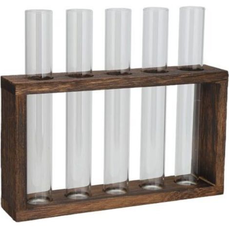 Vase en Tube de verre de table, cadre en bois de pin à haute teneur en Borosilicate, plante rétro pour plantes hydroponiques, décoration de la maison, 5 bouteilles