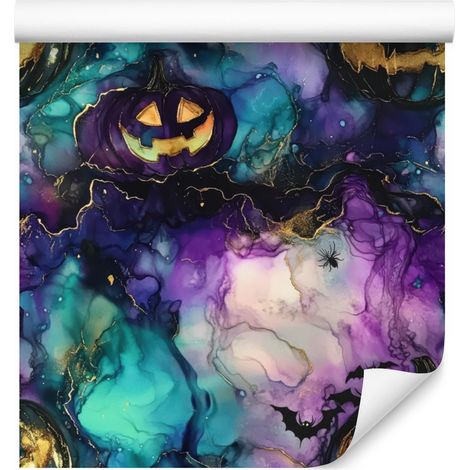 Carta da parati con inchiostro blu navy, turchese e viola per soggiorno e camera da letto, 50x1000 cm. (1/5)