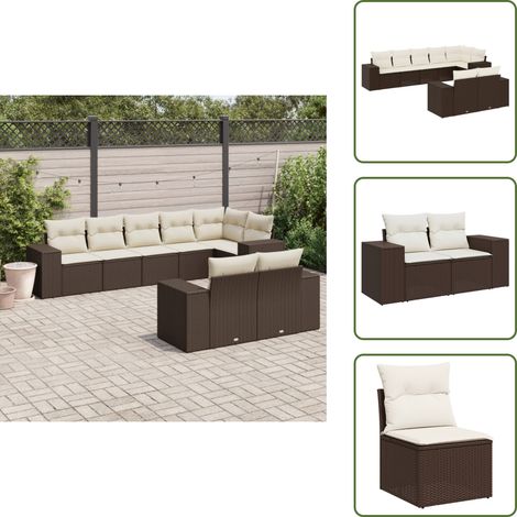 8-tlg. Garten-Sofagarnitur mit Kissen Braun Poly Rattan - Garten Sofagarnitur - Garten Sofagarnituren - Outdoor Sofagarnitur - Sofagarnitur Terrasse
