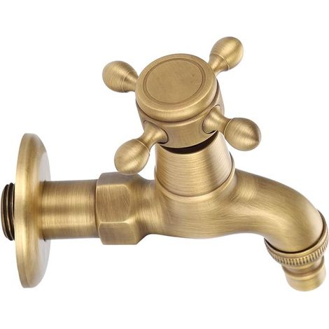 Grifo vintage de latón macizo con junta de sellado, Grifo monomando de agua fría G1/2 para montaje en pared, grifo de piscina, inodoro, Corto (1/5)