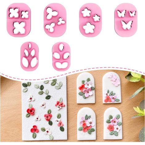 Mini Clay Polymer Cookie Cutters for Polymer Clay Jewelry 6 Flower Leaf Butterfly Shapes (1/5)