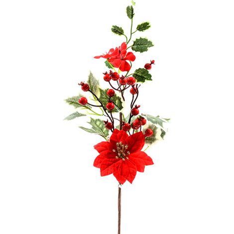 Ramo decorativo Tralcio natalizio color Rosso stella di Natale da 50 cm