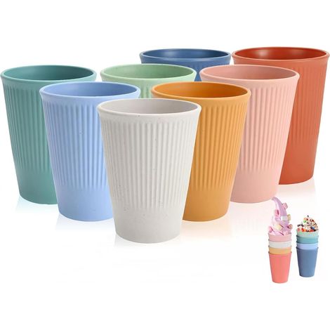 Gobelets en plastique JeiibrZui - 325 ml - 8 gobelets colorés - Sans BPA et compatibles lave-vaisselle - Pour l'eau, les jus et les cocktails - Idéaux pour le camping, les voyages et la maison - Multi (1/5)