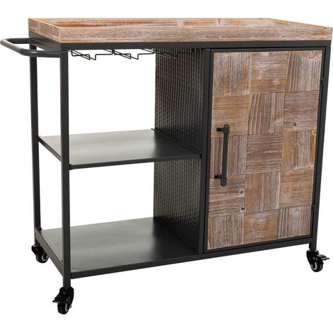 Estantería botellero con ruedas de madera y metal gris 100x40x83,5 (1/5)