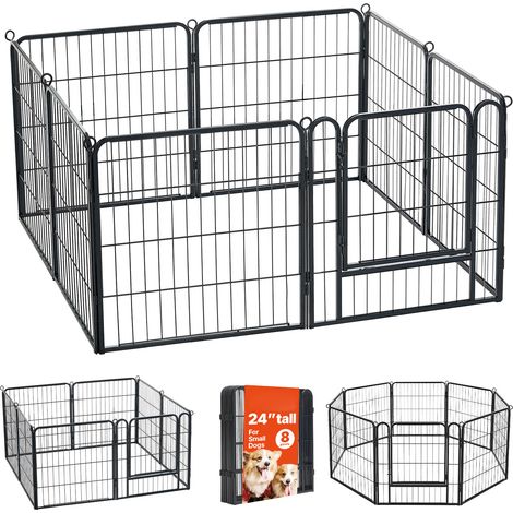 Mophorn Corral Plegable de Metal para Mascotas Altura 61 cm 8 Paneles, Parque de Juego Ajustable en Forma, con Puerta y Pestillo, Ideal para Patio, Piscina o Interior (1/5)