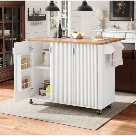 Isola da cucina centrale 130 x 45 x 92 cm in MDF bianco, allungabile FloraGrace (1/5)