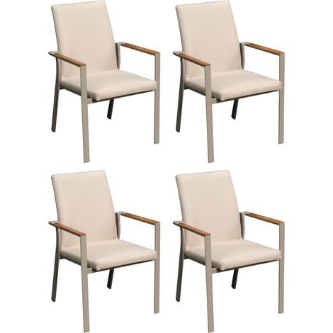 Sonnenpartner United 4er-Set Stapelsessel Stapelstuhl Aluminium champagner/Teakholz (1/2)